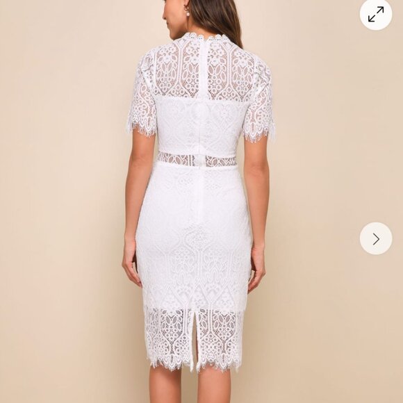 Lulu's Remarkable White Sheer Lace Short Sleeve Mini Dress - Picture 2 of 6